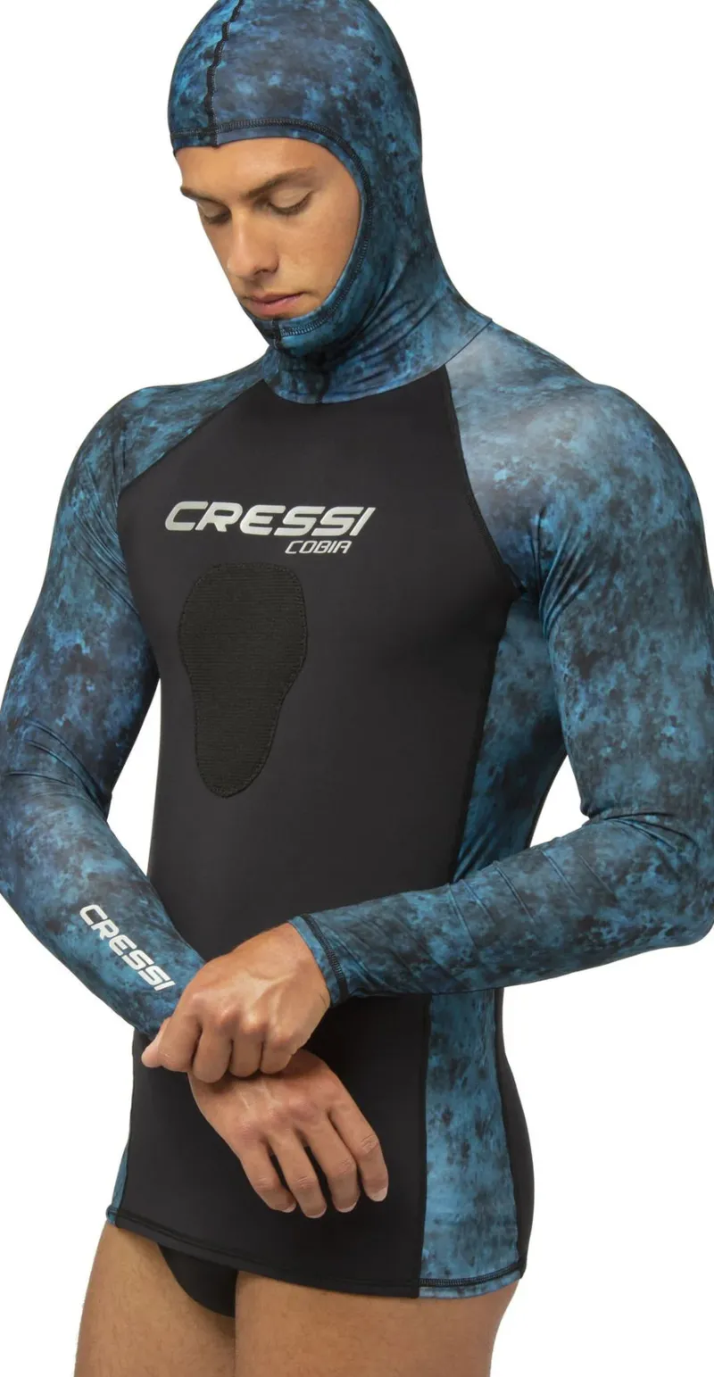 Cressi Dive Wetsuits|Flies>Cobia Hooded Top Long Sleeves 1mm Blue Camo