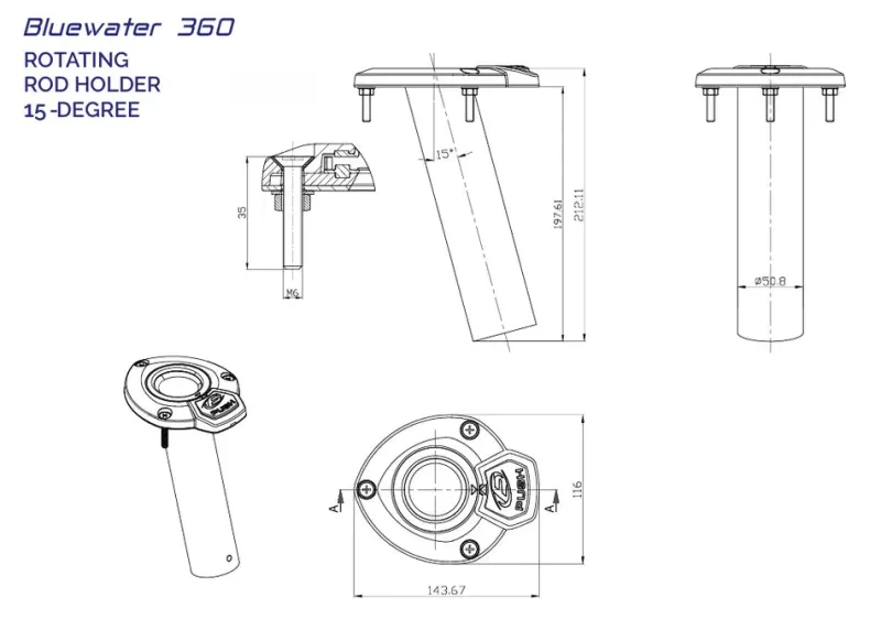 Exploding Fish Boat Rod Holders|Flies>Bluewater 360 Rod holder 15 degrees