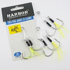 Harbor Assist Hooks|Flies>Twin Assist Chartreuse/UV 2-pack