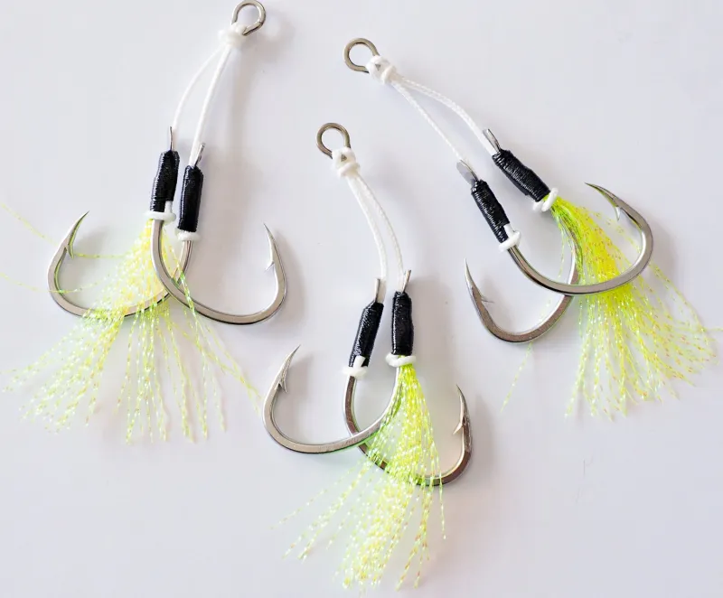 Harbor Assist Hooks|Flies>Twin Assist Chartreuse/UV 2-pack
