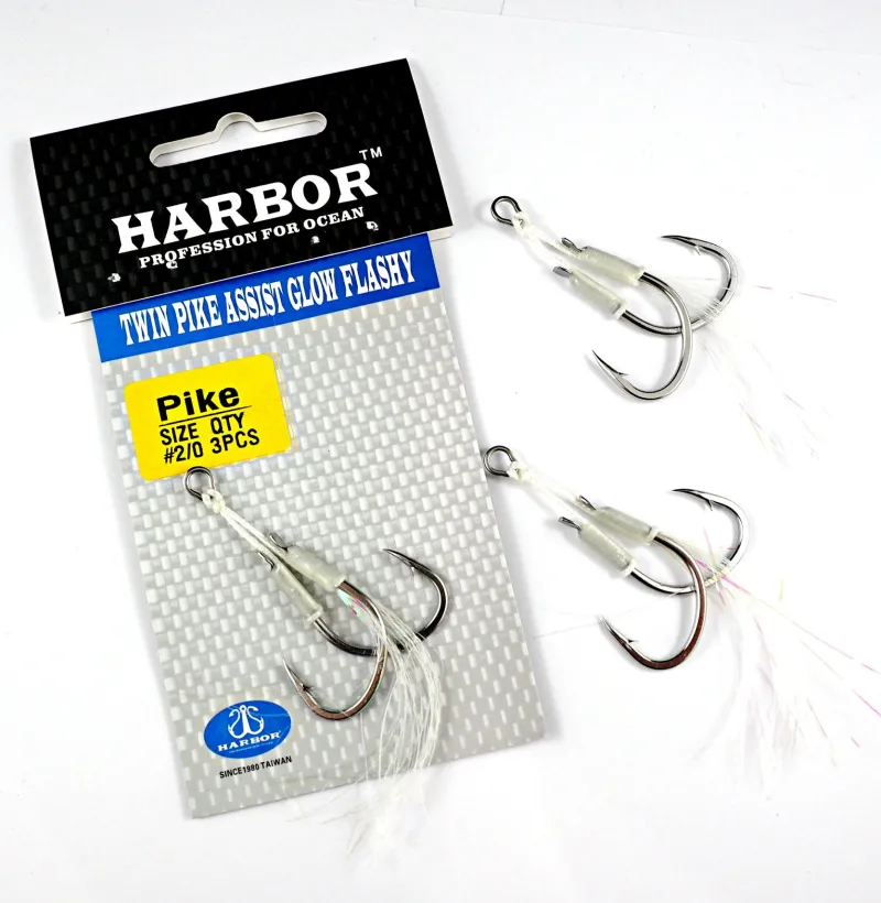 Harbor Assist Hooks|Flies>Twin Assist White Glow 2-pack