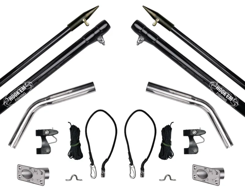 Hookem Boat Outriggers|Flies>Outrigger Set with Rigging Flush Mount 4.5m 3-piece Black