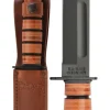 Ka-bar Hunting Knives|Flies>KB1317 Dogs Head Utility Knife with Brown Leather Sheath Straight Edge