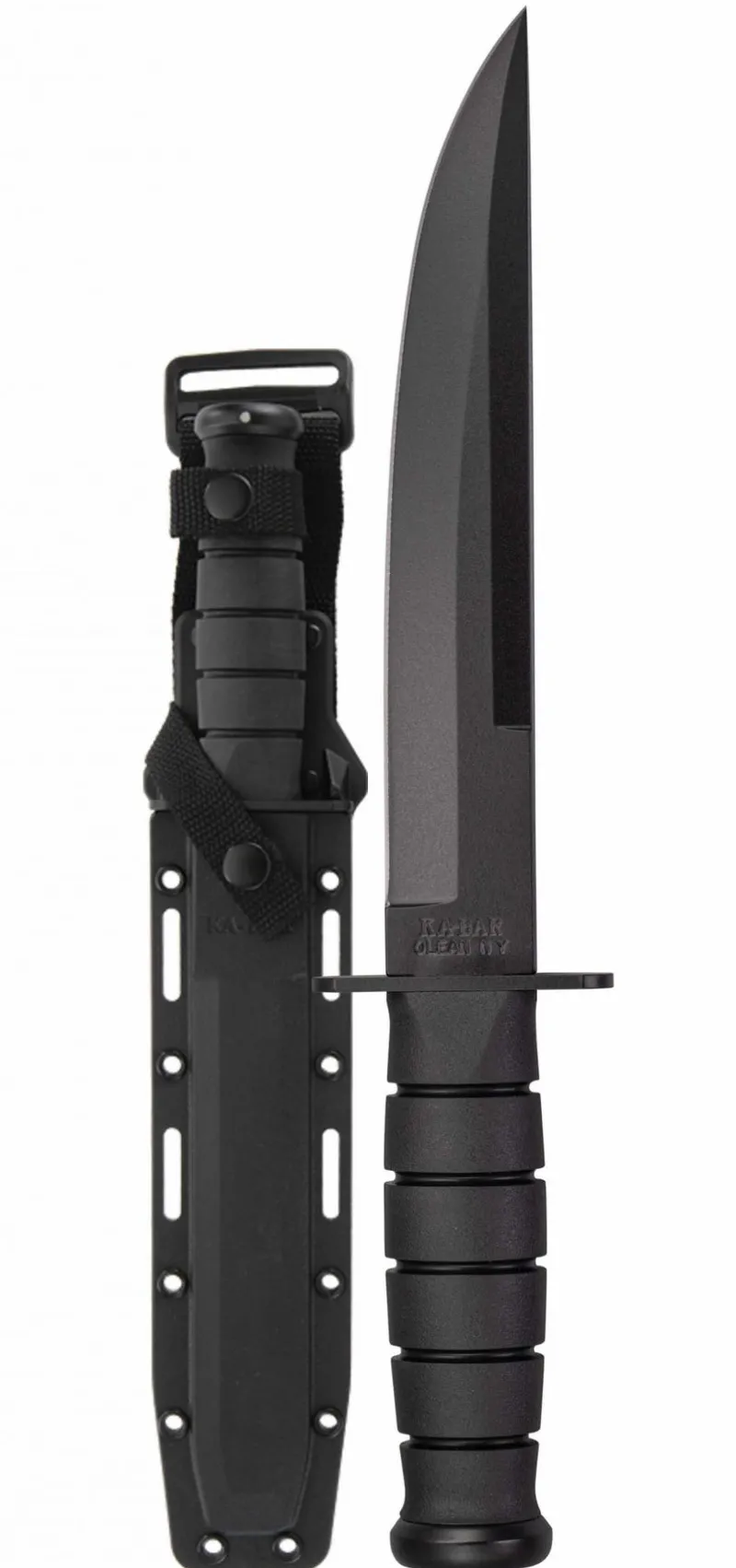 Ka-bar Hunting Knives|Flies>KB1266 Modified Tanto Knife with Black Hard Plastic Sheath Straight Edge