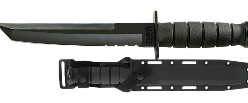 Ka-bar Hunting Knives|Flies>KB1245 Tanto Black Knife with Black Hard Sheath Serrated Edge