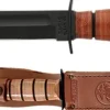 Ka-bar Hunting Knives|Flies>KB1250 USMC Short Knife with Brown Leather Sheath Straight Edge