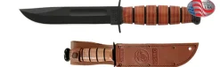 Ka-bar Hunting Knives|Flies>KB1250 USMC Short Knife with Brown Leather Sheath Straight Edge