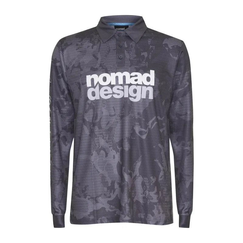 Nomad Long Sleeve Shirts Mens|Flies>Design Collared Fishing Jersey Charcoal Camo