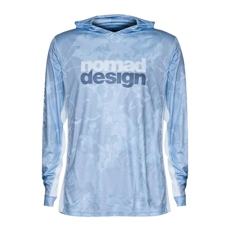 Nomad Long Sleeve Shirts Mens|Flies>Design Hooded Tech Shirt Camo Blue