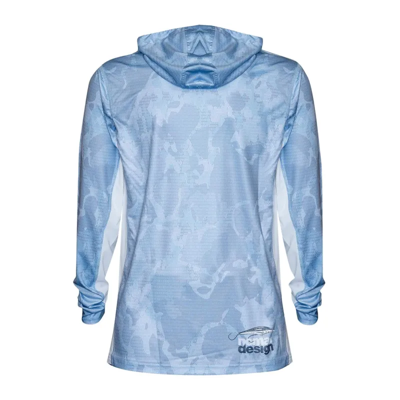 Nomad Long Sleeve Shirts Mens|Flies>Design Hooded Tech Shirt Camo Blue