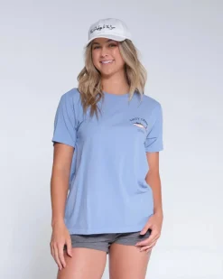 Women Salty Crew Short Sleeve Shirts Womens|Flies>Ahi Mount Boyfriend Tee Wmns Marine Blue