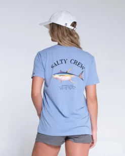 Women Salty Crew Short Sleeve Shirts Womens|Flies>Ahi Mount Boyfriend Tee Wmns Marine Blue