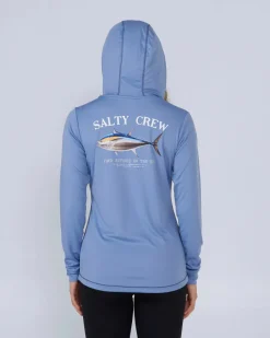 Women Salty Crew Long Sleeve Shirts Womens|Long Sleeve Shirts Mens>Big Blue Hooded Sunshirt Wmns Blue Dusk