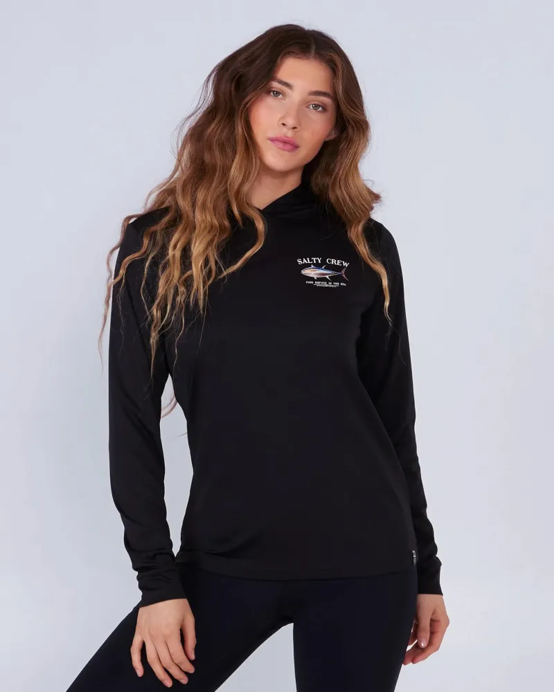 Women Salty Crew Long Sleeve Shirts Womens|Long Sleeve Shirts Mens>Big Blue Hooded Sunshirt Wmns Black