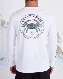 Salty Crew Long Sleeve Shirts Mens|Flies>Blue Crabber LS Sunshirt White