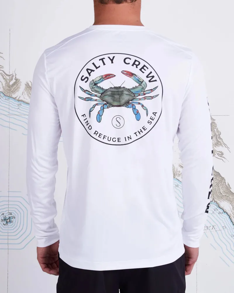 Salty Crew Long Sleeve Shirts Mens|Flies>Blue Crabber LS Sunshirt White