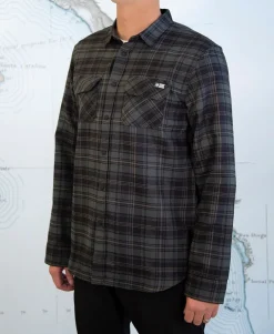 Salty Crew Long Sleeve Shirts Mens|Flies>Boatyard Tech Flannel Evergreen