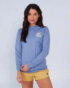 Women Salty Crew Long Sleeve Shirts Womens|Long Sleeve Shirts Mens>Cruisin Hooded Sunshirt Blue Dusk
