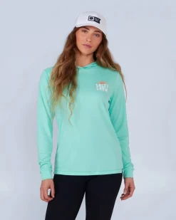 Women Salty Crew Long Sleeve Shirts Womens|Long Sleeve Shirts Mens>Cruisin Hooded Sunshirt Sea Foam