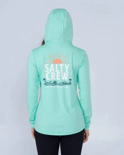 Women Salty Crew Long Sleeve Shirts Womens|Long Sleeve Shirts Mens>Cruisin Hooded Sunshirt Sea Foam