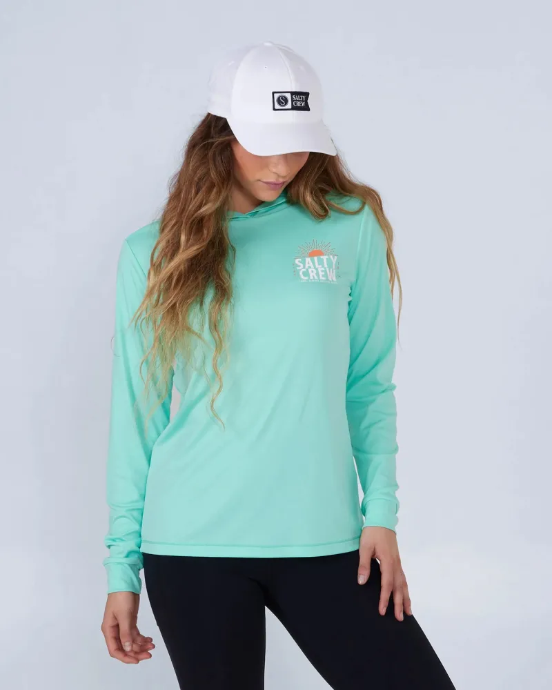Women Salty Crew Long Sleeve Shirts Womens|Long Sleeve Shirts Mens>Cruisin Hooded Sunshirt Sea Foam