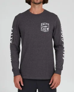 Salty Crew Long Sleeve Shirts Mens|Flies>Fishery LS Tee Charcoal Heather