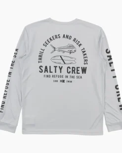 Salty Crew Long Sleeve Shirts Mens|Flies>Lateral Line Sunshirt Boys Silver