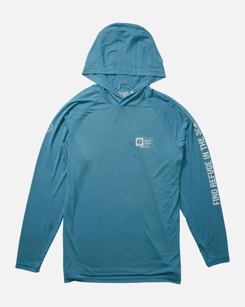 Salty Crew Long Sleeve Shirts Mens|Flies>Mariner Hood Tech Tee Azul Blue