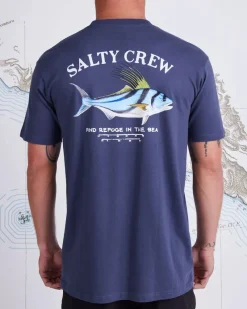 Salty Crew Short Sleeve Shirts Mens|Flies>Rooster Premium SS Tee Harbor Blue