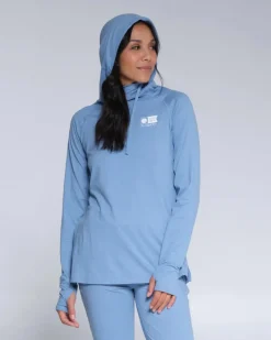 Women Salty Crew Long Sleeve Shirts Womens|Long Sleeve Shirts Mens>Thrill Seekers Hooded Sunshirt Wmns Marine Blue