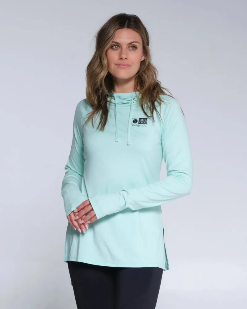 Women Salty Crew Long Sleeve Shirts Womens|Long Sleeve Shirts Mens>Thrill Seekers Hooded Sunshirt Wmns Seafoam