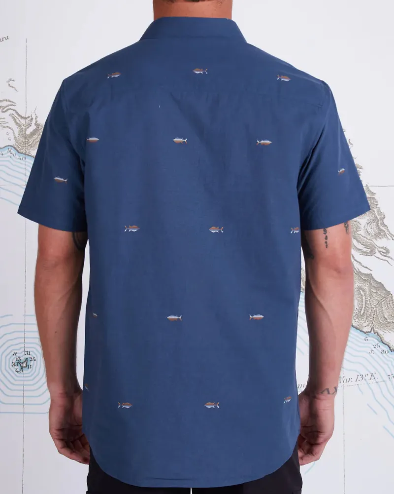 Salty Crew Short Sleeve Shirts Mens|Flies>Tight Lines SS Woven Shirt Dark Slate