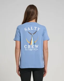 Women Salty Crew Short Sleeve Shirts Womens|Flies>Womens Tailed Boyfriend Tee Blue Dusk