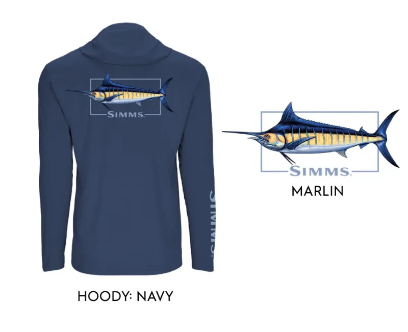Simms Long Sleeve Shirts Mens|Flies>Graphic Solartech Hoody Blue Marlin